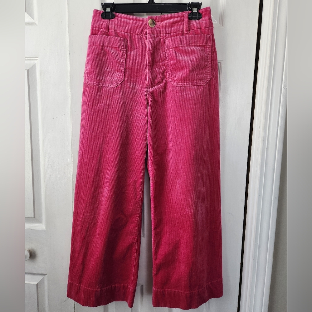 Anthropologie Maeve Colette Corduroy Cropped Wide-Leg Pants Pink Women's Size 27 - Picture 2 of 10